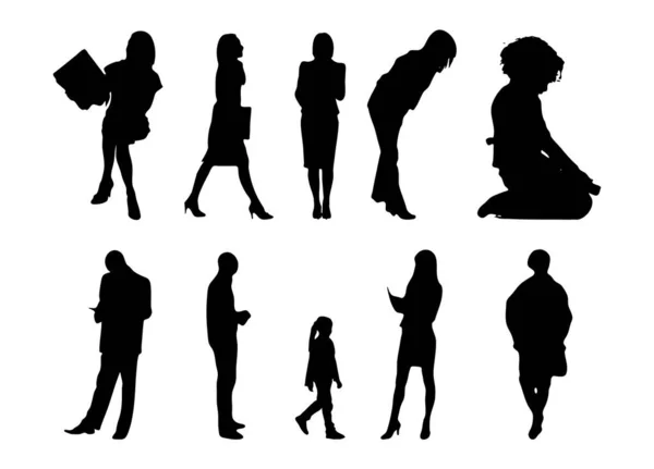 Vektor Silhouetten Umrisse Von Menschen Konturzeichnung Menschen Silhouette Icon Set — Stockvektor