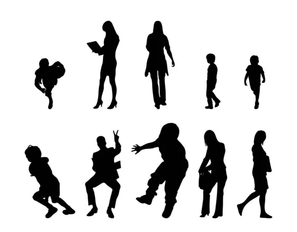 Vektor Silhouetten Umrisse Von Menschen Konturzeichnung Menschen Silhouette Icon Set — Stockvektor