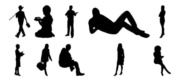 Vektor Silhouetten Umrisse Von Menschen Konturzeichnung Menschen Silhouette Icon Set — Stockvektor