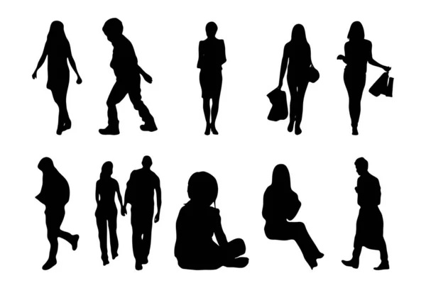 Silhouettes Vectorielles Silhouettes Esquissées Personnes Dessin Contour Silhouette Personnes Icône — Image vectorielle