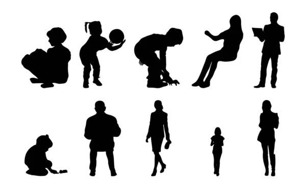 Vektor Silhouetten Umrisse Von Menschen Konturzeichnung Menschen Silhouette Icon Set — Stockvektor