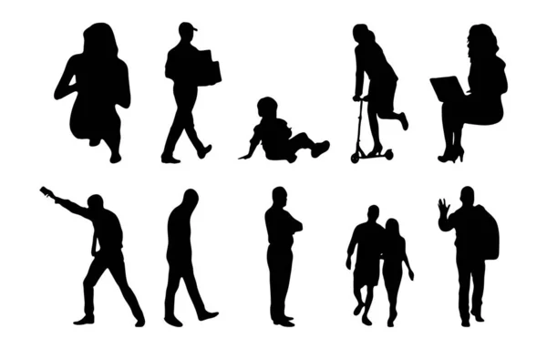 Silhouettes Vectorielles Silhouettes Esquissées Personnes Dessin Contour Silhouette Personnes Icône — Image vectorielle