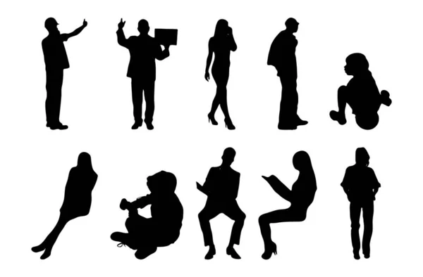 Vector Silhouettes Outline Silhouettes People Contour Drawing People Silhouette Icon — Stock Vector