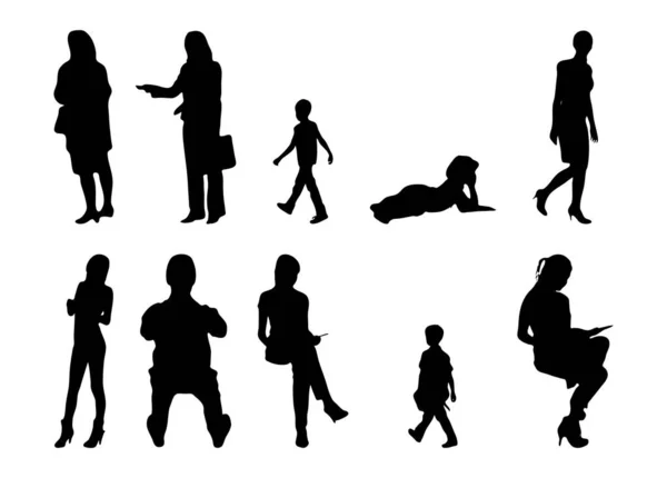 Vektor Silhouetten Umrisse Von Menschen Konturzeichnung Menschen Silhouette Icon Set — Stockvektor