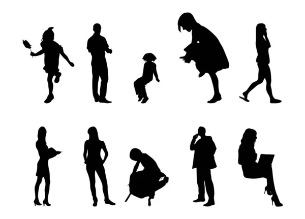 Vektor Silhouetten Umrisse Von Menschen Konturzeichnung Menschen Silhouette Icon Set — Stockvektor