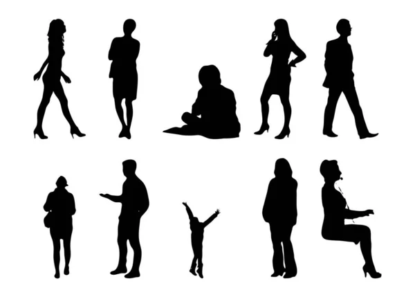 Vector Silhouettes Outline Silhouettes People Contour Drawing People Silhouette Icon — Stock Vector