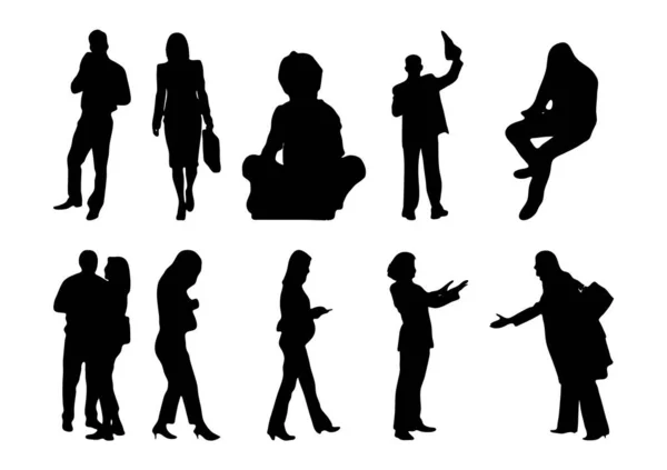 Vector Silhouettes Outline Silhouettes People Contour Drawing People Silhouette Icon — Stock Vector