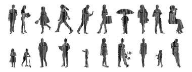 Vektör siluetleri, insanların ana hatları, Contour çizimleri, insanların siluetleri, ikon kümesi izole edilmiş, oturan insanların silueti, mimari set