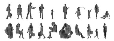 Vektör siluetleri, insanların ana hatları, Contour çizimleri, insanların siluetleri, ikon kümesi izole edilmiş, oturan insanların silueti, mimari set