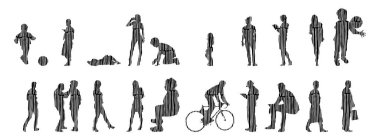 Vektör illüstrasyonu, insanların ana hatları, Contour çizimi, insanların silueti, ikon kümesi izole edilmiş, oturan insanların silueti, mimari set