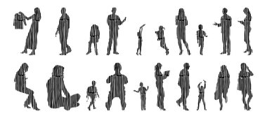 Vektör siluetleri, insanların ana hatları, Contour çizimleri, insanların siluetleri, ikon kümesi izole edilmiş, oturan insanların silueti, mimari set