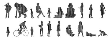 Vektör siluetleri, insanların ana hatları, Contour çizimleri, insanların siluetleri, ikon kümesi izole edilmiş, oturan insanların silueti, mimari set