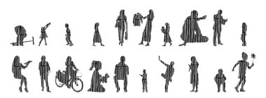 Vektör siluetleri, insanların ana hatları, Contour çizimleri, insanların siluetleri, ikon kümesi izole edilmiş, oturan insanların silueti, mimari set