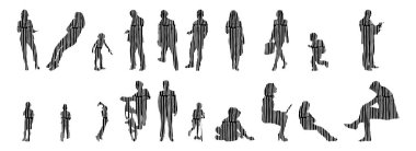 Vektör siluetleri, insanların ana hatları, Contour çizimleri, insanların siluetleri, ikon kümesi izole edilmiş, oturan insanların silueti, mimari set