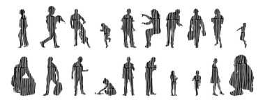 Vektör siluetleri, insanların ana hatları, Contour çizimleri, insanların siluetleri, ikon kümesi izole edilmiş, oturan insanların silueti, mimari set