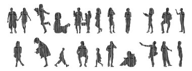 Vektör illüstrasyonu, insanların ana hatları, Contour çizimi, insanların silueti, ikon kümesi izole edilmiş, oturan insanların silueti, mimari set