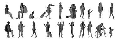 Vektör illüstrasyonu, insanların ana hatları, Contour çizimi, insanların silueti, ikon kümesi izole edilmiş, oturan insanların silueti, mimari set