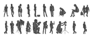 Vektör illüstrasyonu, insanların ana hatları, Contour çizimi, insanların silueti, ikon kümesi izole edilmiş, oturan insanların silueti, mimari set