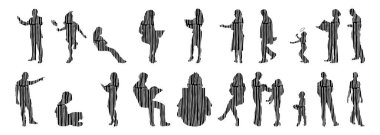 Vektör illüstrasyonu, insanların ana hatları, Contour çizimi, insanların silueti, ikon kümesi izole edilmiş, oturan insanların silueti, mimari set