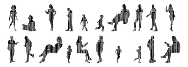 Silhouettes Vectorielles Silhouettes Esquissées Personnes Dessin Contour Silhouette Personnes Icône — Image vectorielle