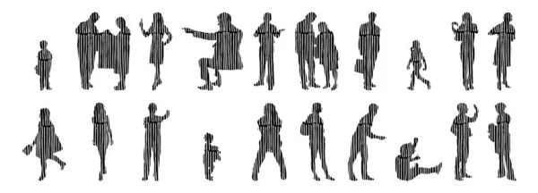 Vector Silhouettes Outline Silhouettes People Contour Drawing People Silhouette Icon — 스톡 벡터