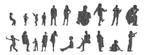 Vector Silhouettes Outline Silhouettes People Contour Drawing People Silhouette Icon — Stock Vector