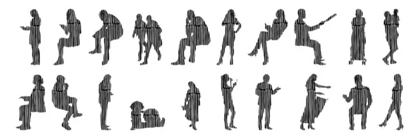 Silhouettes Vectorielles Silhouettes Esquissées Personnes Dessin Contour Silhouette Personnes Icône — Image vectorielle