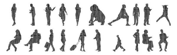 Silhouettes Vectorielles Silhouettes Esquissées Personnes Dessin Contour Silhouette Personnes Icône — Image vectorielle