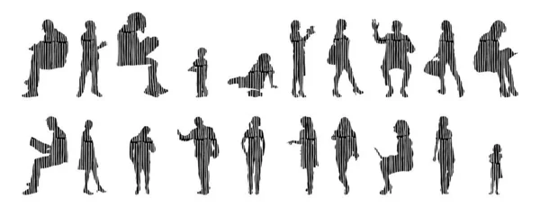 Silhouettes Vectorielles Silhouettes Esquissées Personnes Dessin Contour Silhouette Personnes Icône — Image vectorielle