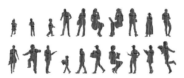 Vector Illustratie Overzicht Silhouetten Van Mensen Contourtekening Personensilhouet Icoon Set — Stockvector