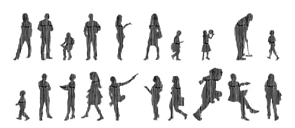 Illustration Vectorielle Silhouettes Esquissées Personnes Dessin Contour Silhouette Personnes Icône — Image vectorielle