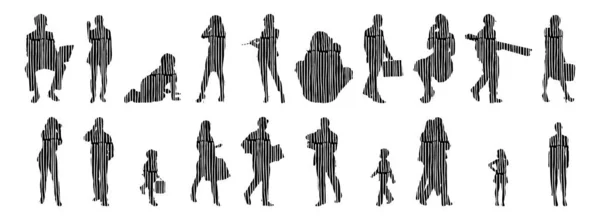 Illustration Vectorielle Silhouettes Esquissées Personnes Dessin Contour Silhouette Personnes Icône — Image vectorielle