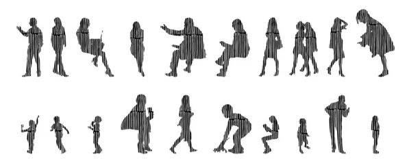 Illustration Vectorielle Silhouettes Esquissées Personnes Dessin Contour Silhouette Personnes Icône — Image vectorielle