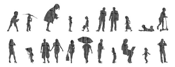 Vector Illustration Outline Silhouettes People Contour Drawing People Silhouette Icon — 스톡 벡터