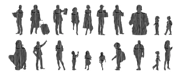 Illustration Vectorielle Silhouettes Esquissées Personnes Dessin Contour Silhouette Personnes Icône — Image vectorielle