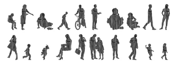 Illustration Vectorielle Silhouettes Esquissées Personnes Dessin Contour Silhouette Personnes Icône — Image vectorielle