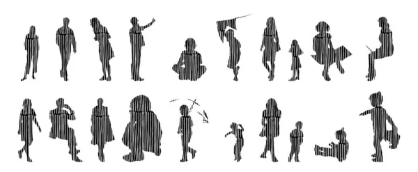 Illustration Vectorielle Silhouettes Esquissées Personnes Dessin Contour Silhouette Personnes Icône — Image vectorielle