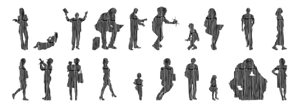 Illustration Vectorielle Silhouettes Esquissées Personnes Dessin Contour Silhouette Personnes Icône — Image vectorielle