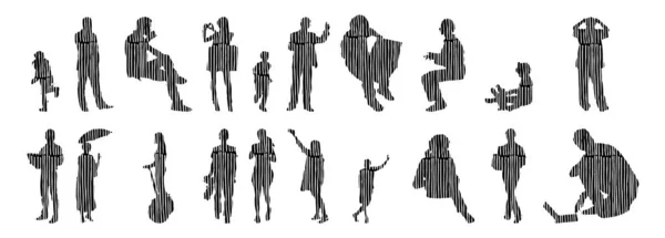 Vector Illustration Outline Silhouettes People Contour Drawing People Silhouette Icon — Stock Vector