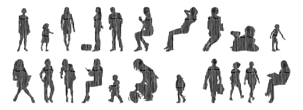 Illustration Vectorielle Silhouettes Esquissées Personnes Dessin Contour Silhouette Personnes Icône — Image vectorielle