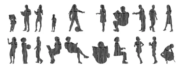 Vector Silhouettes Outline Silhouettes People Contour Drawing People Silhouette Icon — 스톡 벡터