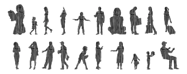 Vektor Silhouetten Umrisse Von Menschen Konturzeichnung Menschen Silhouette Icon Set — Stockvektor