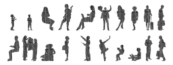 Silhouettes Vectorielles Silhouettes Esquissées Personnes Dessin Contour Silhouette Personnes Icône — Image vectorielle