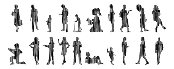 Silhouettes Vectorielles Silhouettes Esquissées Personnes Dessin Contour Silhouette Personnes Icône — Image vectorielle