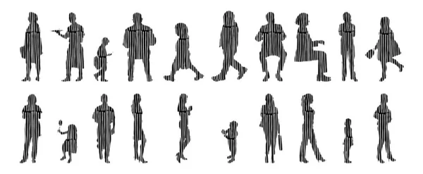 Silhouettes Vectorielles Silhouettes Esquissées Personnes Dessin Contour Silhouette Personnes Icône — Image vectorielle