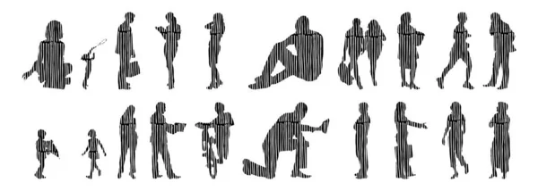 Vector Silhouettes Outline Silhouettes People Contour Drawing People Silhouette Icon — 스톡 벡터