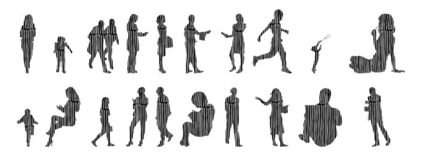 Silhouettes Vectorielles Silhouettes Esquissées Personnes Dessin Contour Silhouette Personnes Icône — Image vectorielle