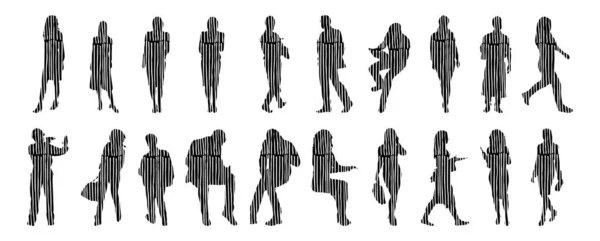 Silhouettes Vectorielles Silhouettes Esquissées Personnes Dessin Contour Silhouette Personnes Icône — Image vectorielle