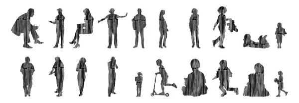 Vector Silhouettes Outline Silhouettes People Contour Drawing People Silhouette Icon — 스톡 벡터