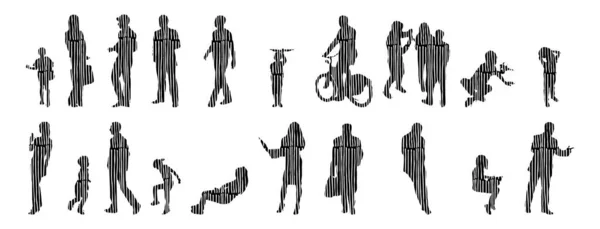 Vector Silhouettes Outline Silhouettes People Contour Drawing People Silhouette Icon — Stock Vector